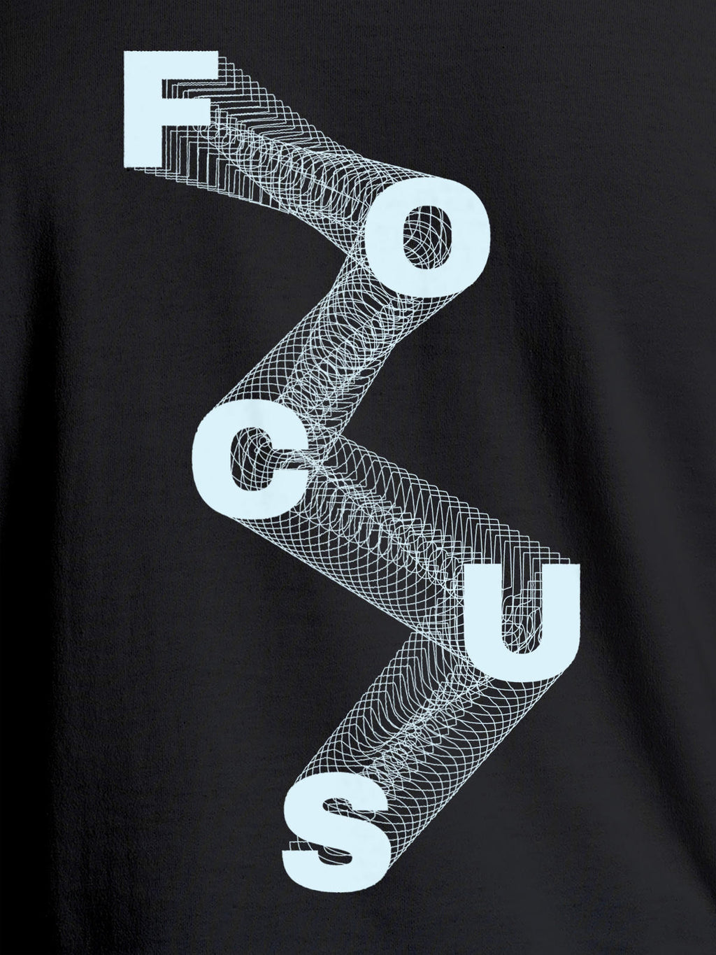 Close up of 'Focus' design on Women's Dark Grey Round Neck T-shirt, highlighting intricate details and vibrant print.