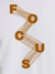 Close up of 'Focus' design on Men's White Round Neck T-shirt, highlighting intricate details and vibrant print.