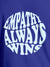 Close up of 'Empathy Always Wins' design on Men's Blue Round Neck T-shirt, highlighting intricate details and vibrant print.