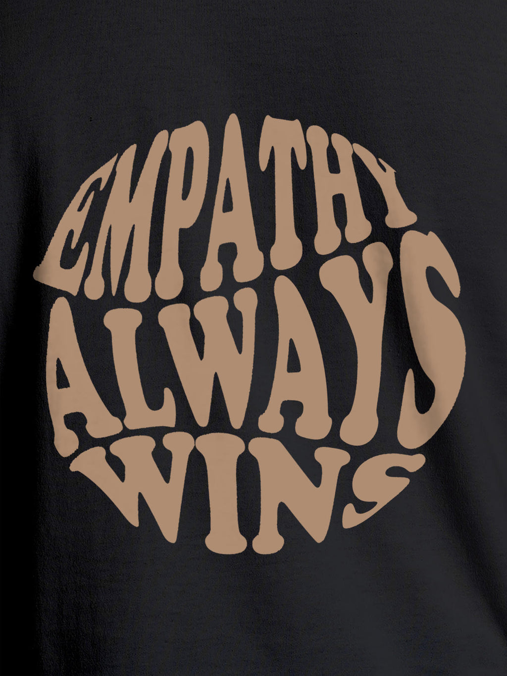 Close up of 'Empathy Always Wins' design on Men's Dark Grey Round Neck T-shirt, highlighting intricate details and vibrant print.