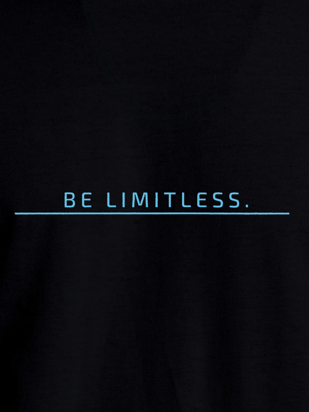 Close up of 'Be Limitless' design on Women's Black Round Neck T-shirt, highlighting intricate details and vibrant print.