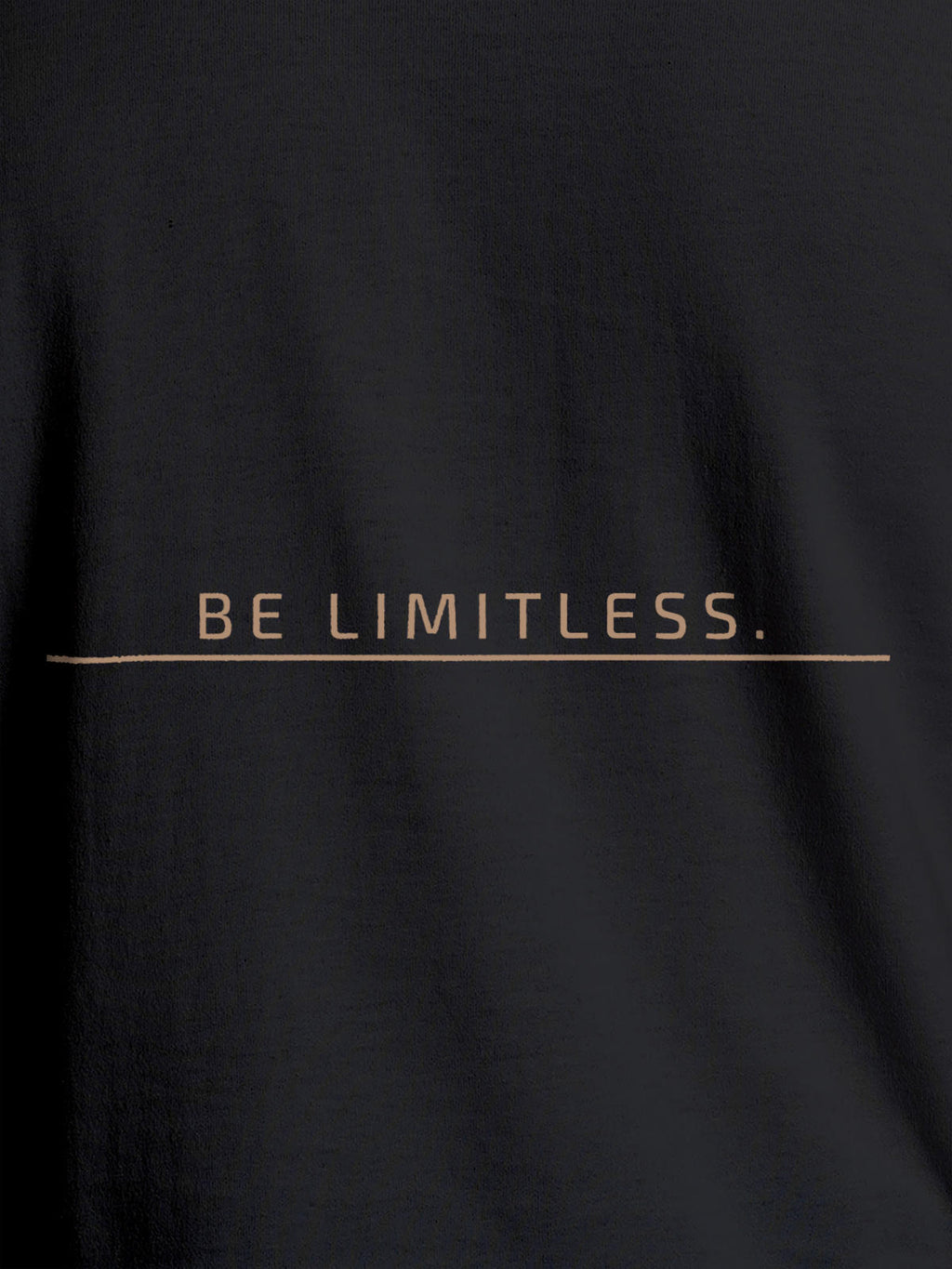 Close up of 'Be Limitless' design on Men's Dark Grey Round Neck T-shirt, highlighting intricate details and vibrant print.