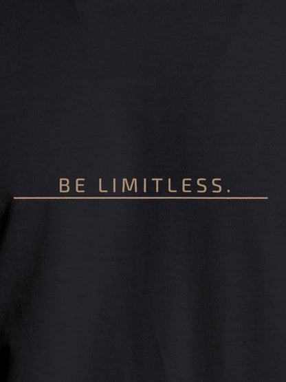 Close up of 'Be Limitless' design on Women's Dark Grey Round Neck T-shirt, highlighting intricate details and vibrant print.