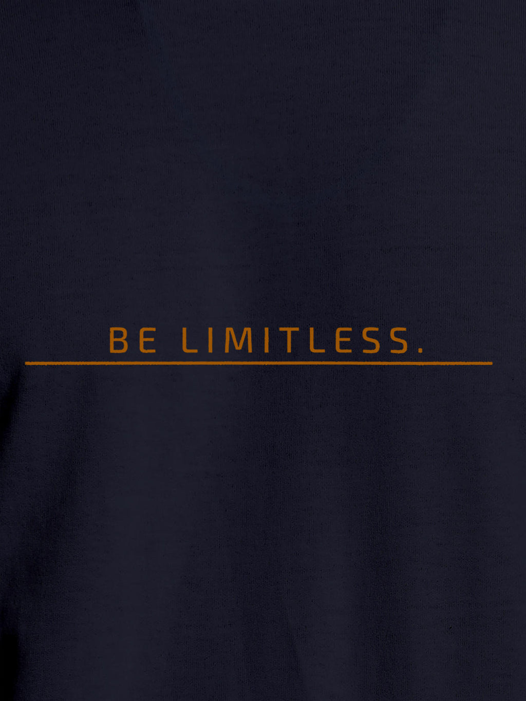 Close up of 'Be Limitless' design on Women's Navy Blue Round Neck T-shirt, highlighting intricate details and vibrant print.