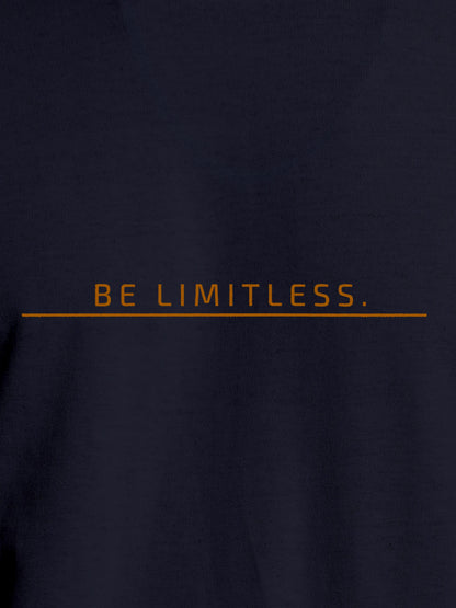 Close up of 'Be Limitless' design on Women's Navy Blue Round Neck T-shirt, highlighting intricate details and vibrant print.