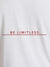 Close up of 'Be Limitless' design on Men's White Round Neck T-shirt, highlighting intricate details and vibrant print.