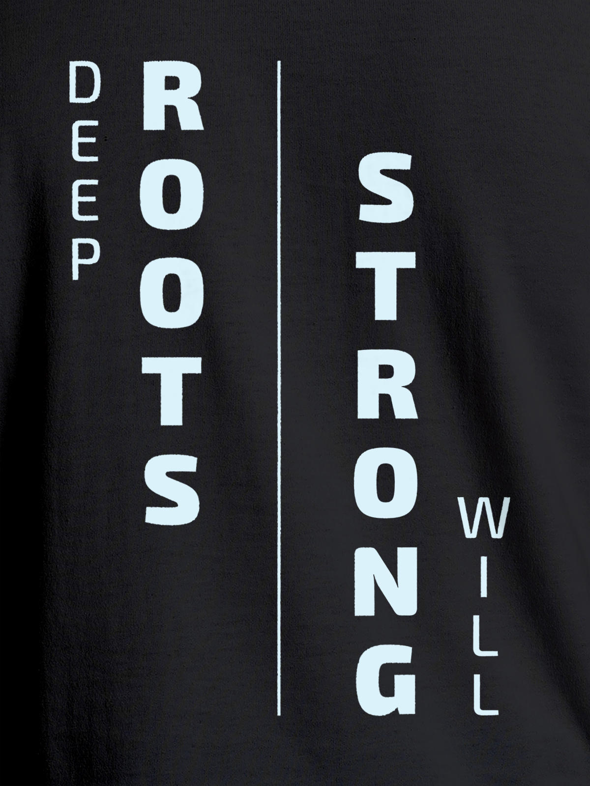 Close up of 'Deep Roots Strong Will' design on Women's Dark Grey Round Neck T-shirt, highlighting intricate details and vibrant print.