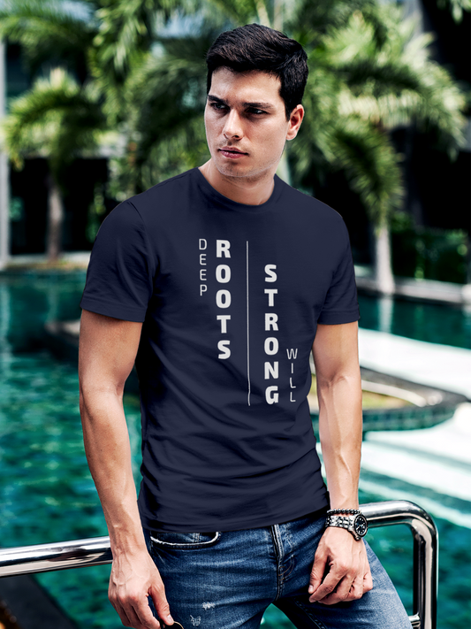 Navy Blue T-shirt for Men with a Strong Will