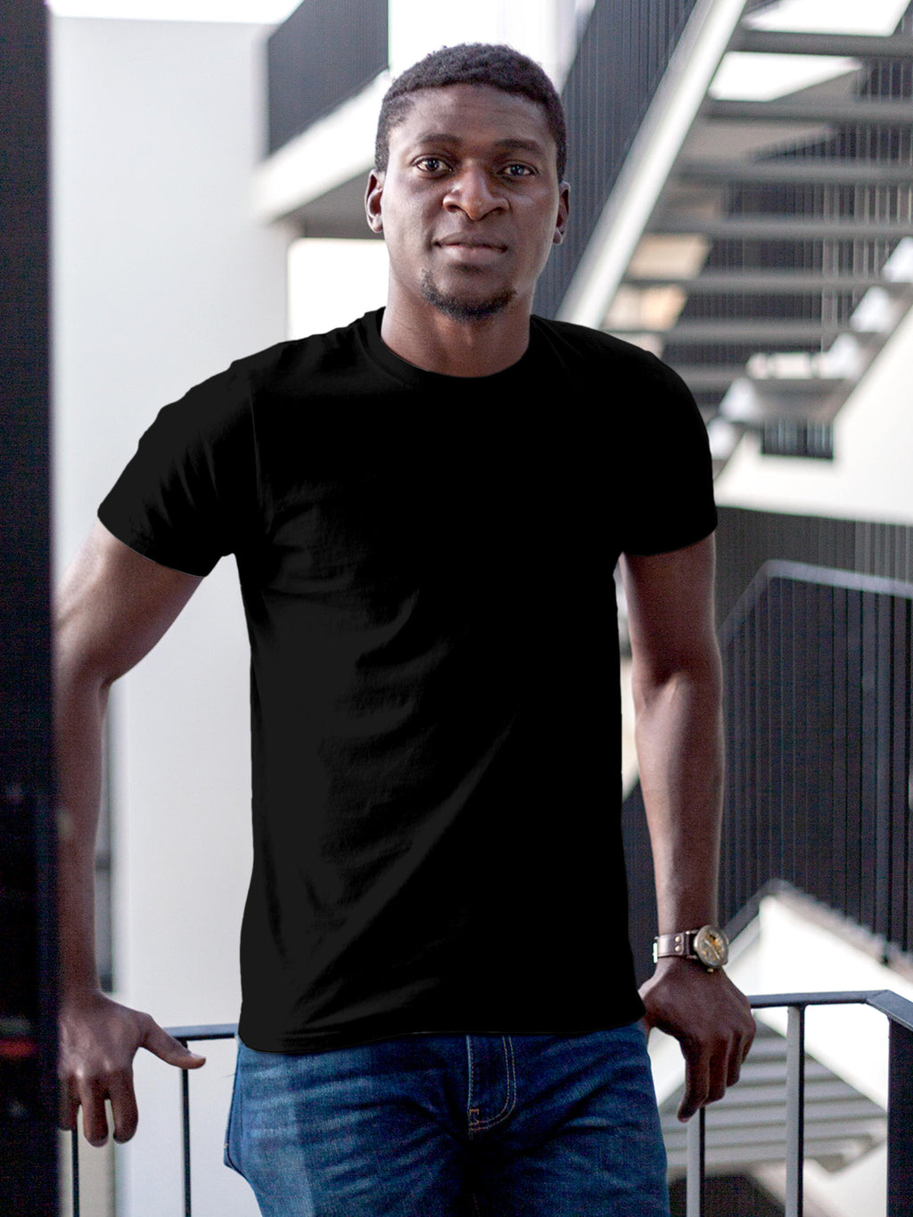 Front view of Fighterhero Men's Black Round Neck T-shirt, highlighting the modern look and clean finish
