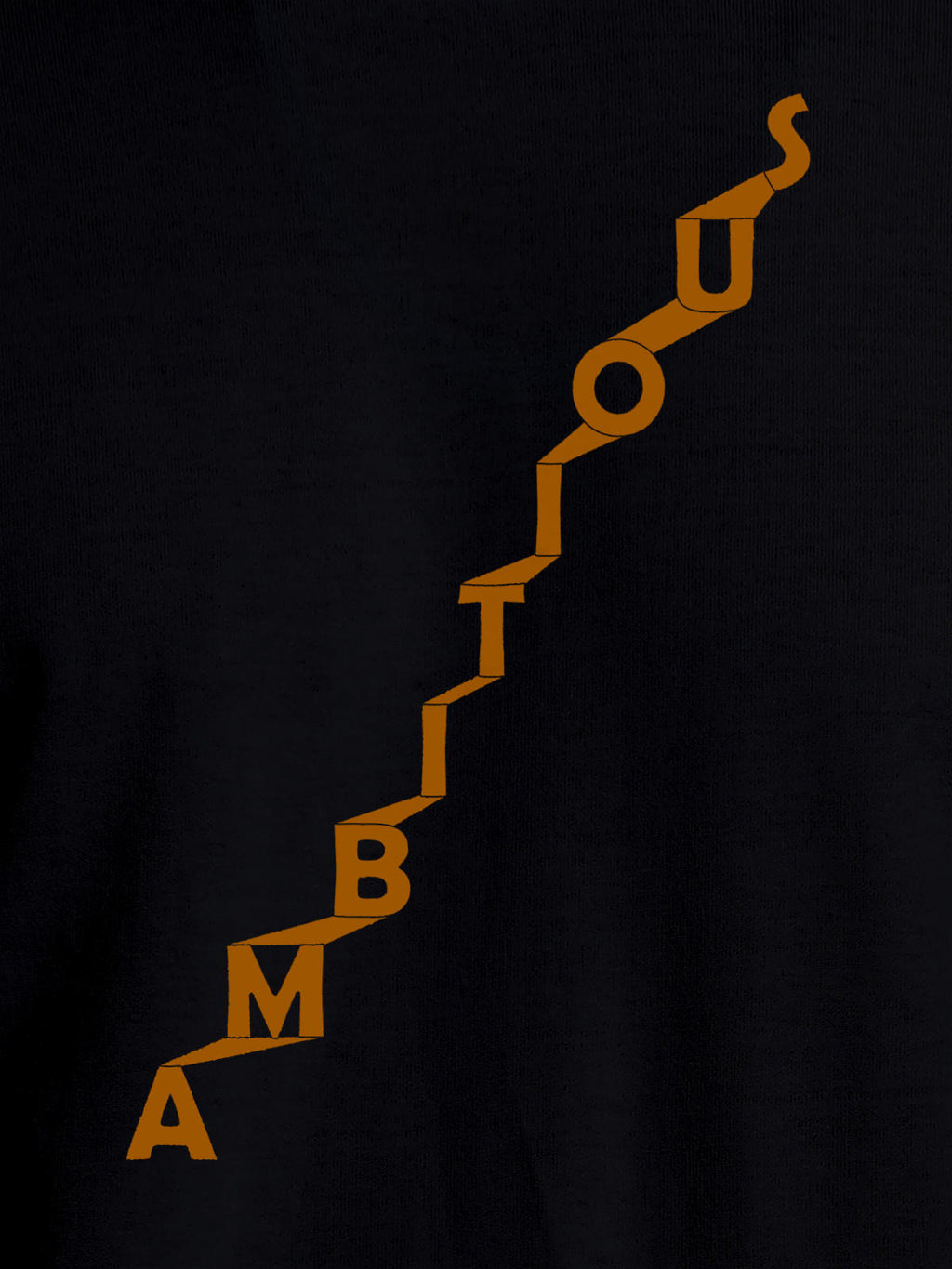 Close up of 'Ambitious' design on Women's Black Round Neck T-shirt, highlighting intricate details and vibrant print.