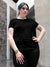 Front view of Fighterhero Women's Black Round Neck T-shirt, highlighting the modern look and clean finish