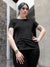 Front view of Fighterhero Women's Dark Grey Round Neck T-shirt, highlighting the modern look and clean finish
