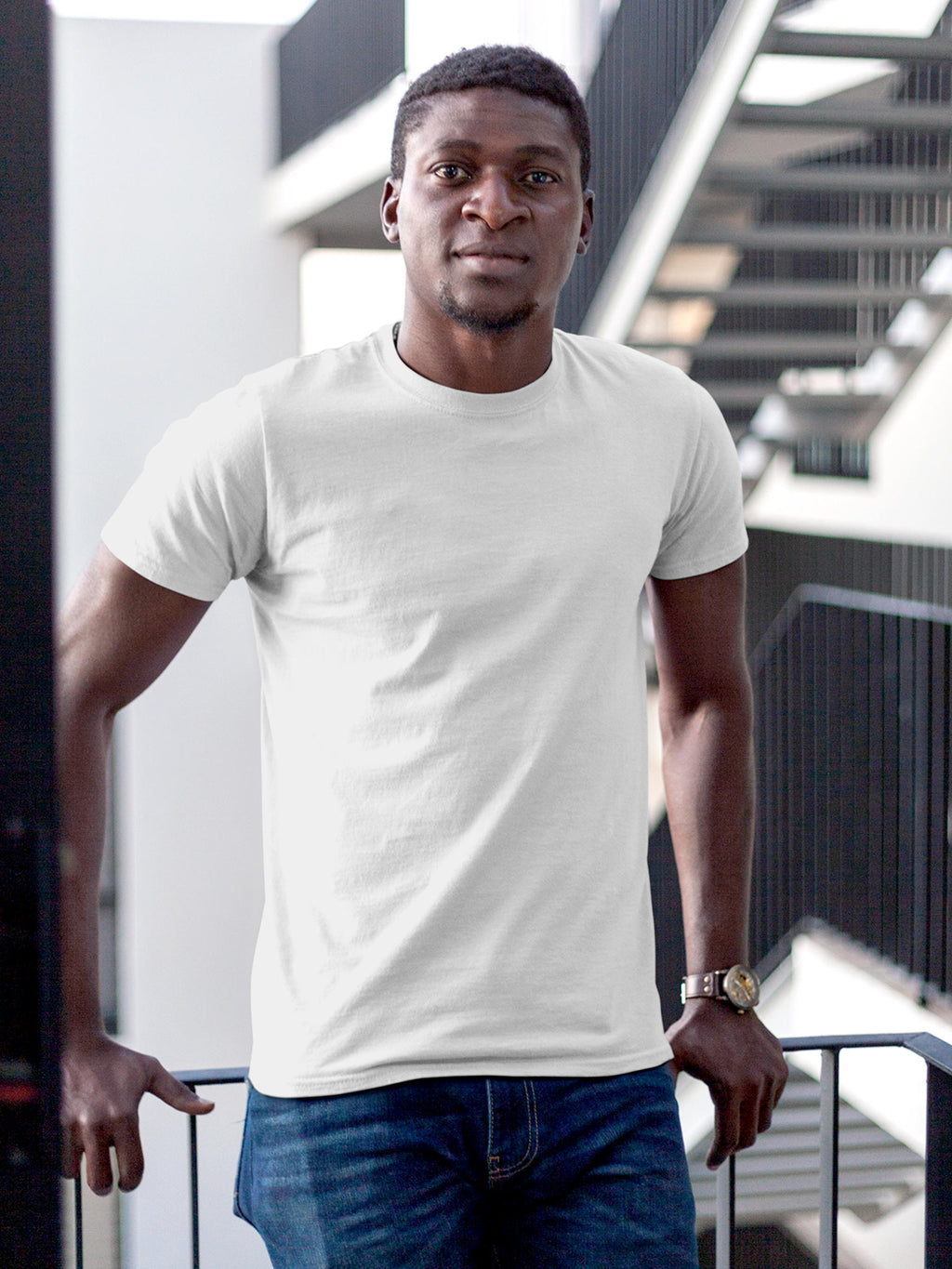 Front view of Fighterhero Men's White Round Neck T-shirt, highlighting the modern look and clean finish