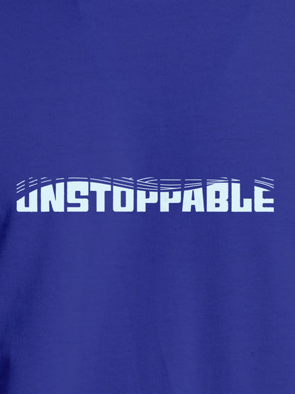 Close up of 'Unstoppable' design on Men's Blue Round Neck T-shirt, highlighting intricate details and vibrant print.