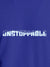 Close up of 'Unstoppable' design on Men's Blue Round Neck T-shirt, highlighting intricate details and vibrant print.