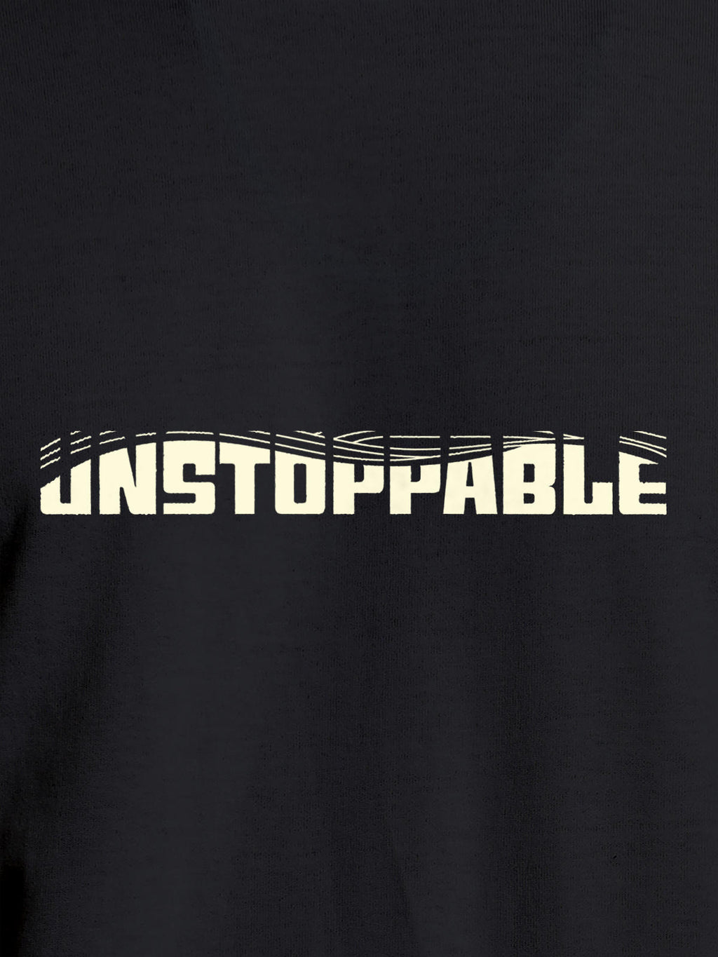 Close up of 'Unstoppable' design on Men's Dark Grey Round Neck T-shirt, highlighting intricate details and vibrant print.