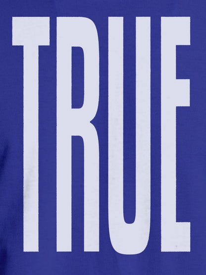 Close up of 'Truth' design on Women's Blue Round Neck T-shirt, highlighting intricate details and vibrant print.