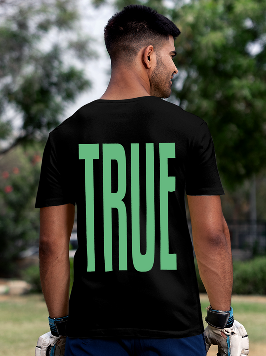 Fighterhero T-shirts: Model wearing Men's Black Round Neck T-shirt with 'Truth' design