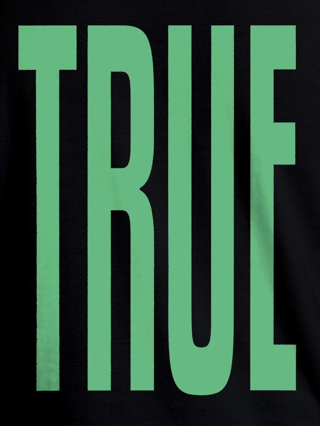 Close up of 'Truth' design on Men's Black Round Neck T-shirt, highlighting intricate details and vibrant print.