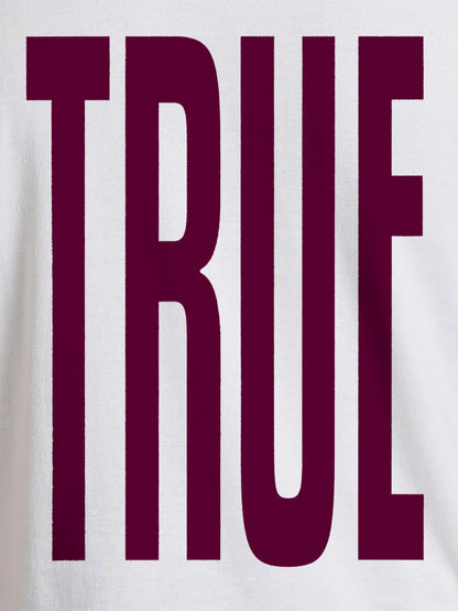 Close up of 'Truth' design on Men's White Round Neck T-shirt, highlighting intricate details and vibrant print.