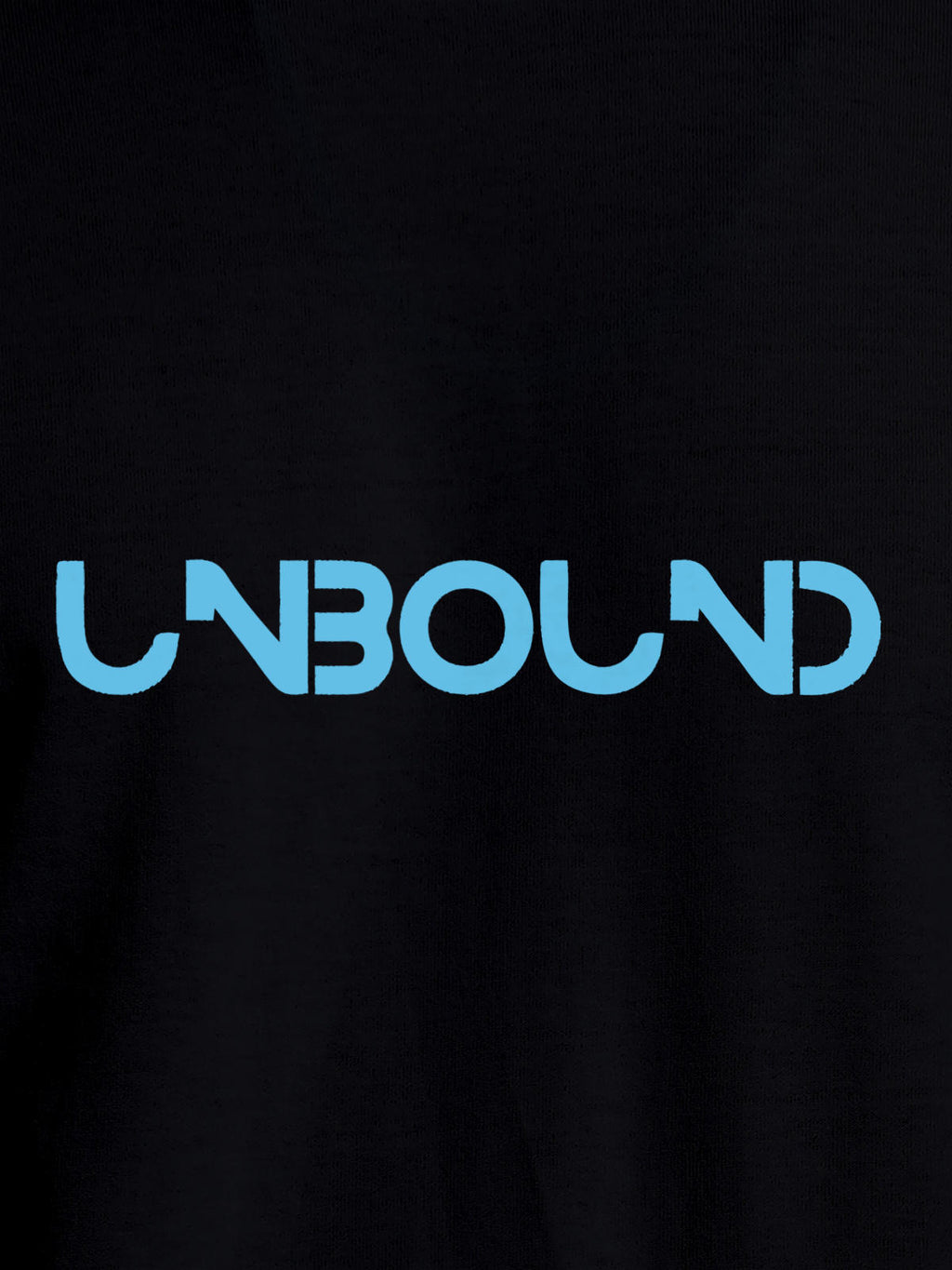 Close up of 'Unbound' design on Women's Black Round Neck T-shirt, highlighting intricate details and vibrant print.
