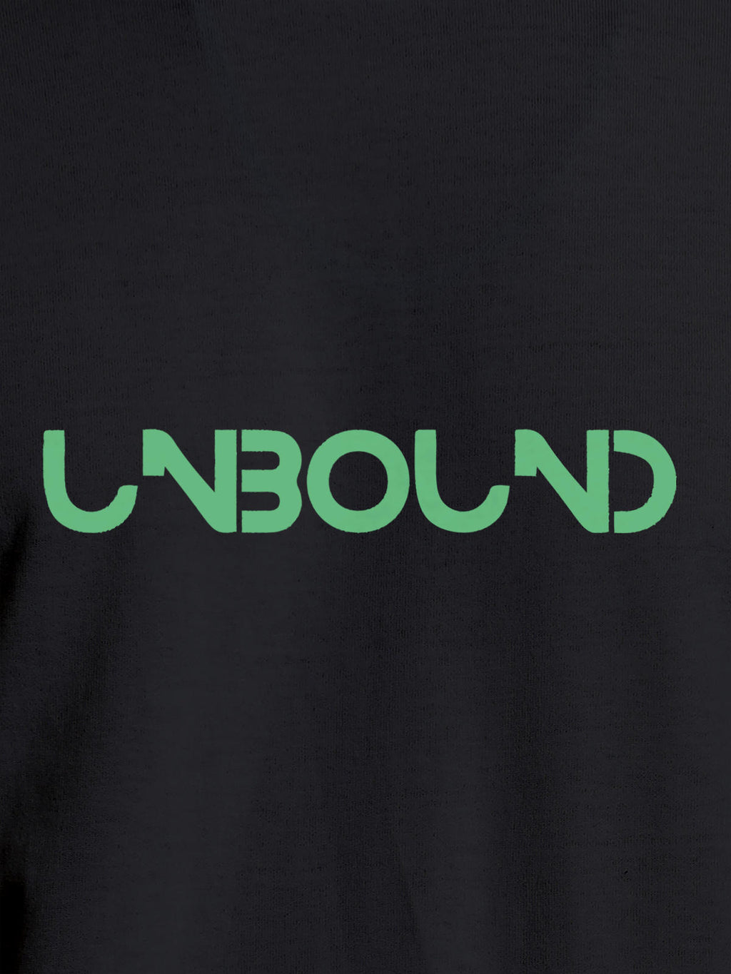 Close up of 'Unbound' design on Women's Dark Grey Round Neck T-shirt, highlighting intricate details and vibrant print.