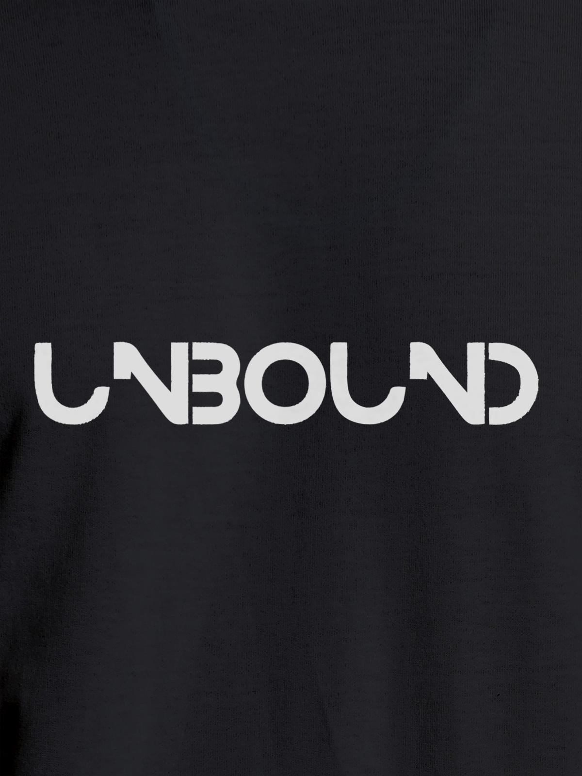 Close up of 'Unbound' design on Women's Dark Grey Round Neck T-shirt, highlighting intricate details and vibrant print.
