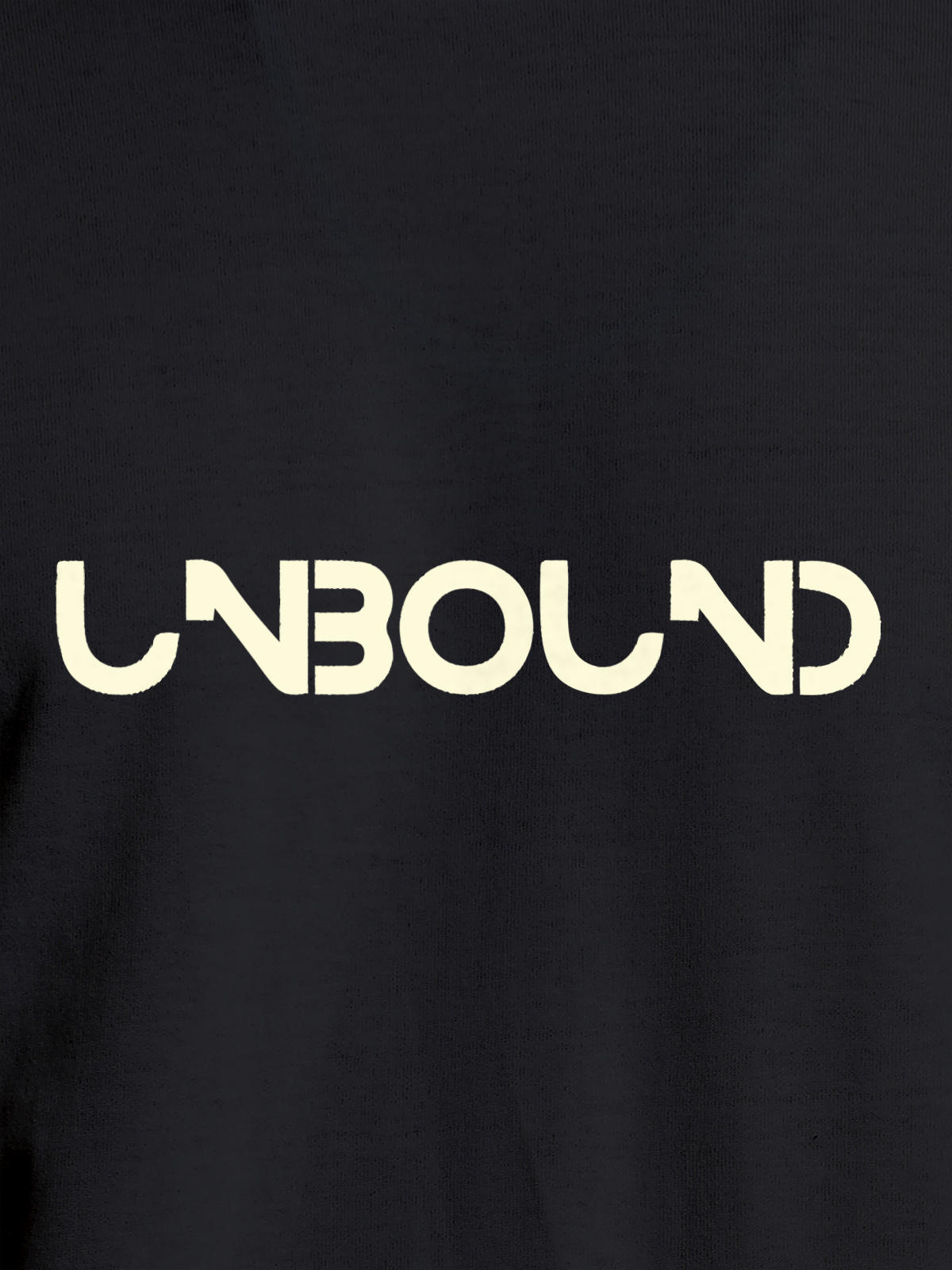Close up of 'Unbound' design on Women's Dark Grey Round Neck T-shirt, highlighting intricate details and vibrant print.