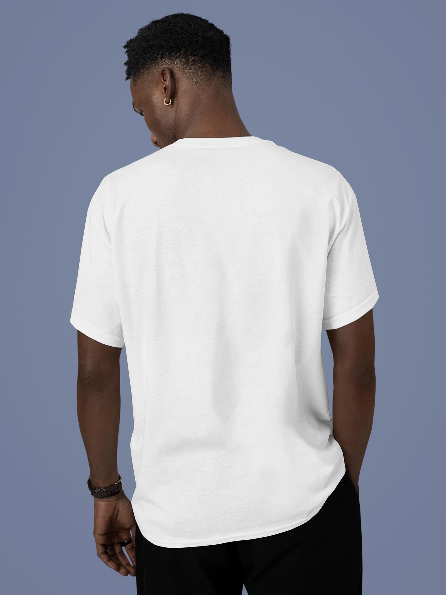 Back view of Fighterhero Men's White Round Neck T-shirt, highlighting the modern look and clean finish