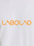 Close up of 'Unbound' design on Women's White Round Neck T-shirt, highlighting intricate details and vibrant print.