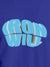 Close up of 'Iron Will' design on Men's Blue Round Neck T-shirt, highlighting intricate details and vibrant print.