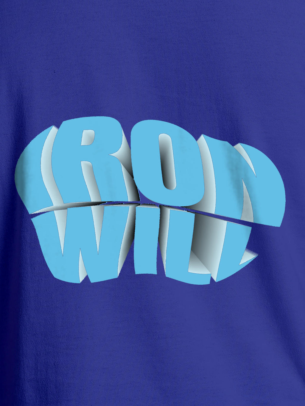 Close up of 'Iron Will' design on Women's Blue Round Neck T-shirt, highlighting intricate details and vibrant print.