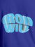Close up of 'Iron Will' design on Women's Blue Round Neck T-shirt, highlighting intricate details and vibrant print.