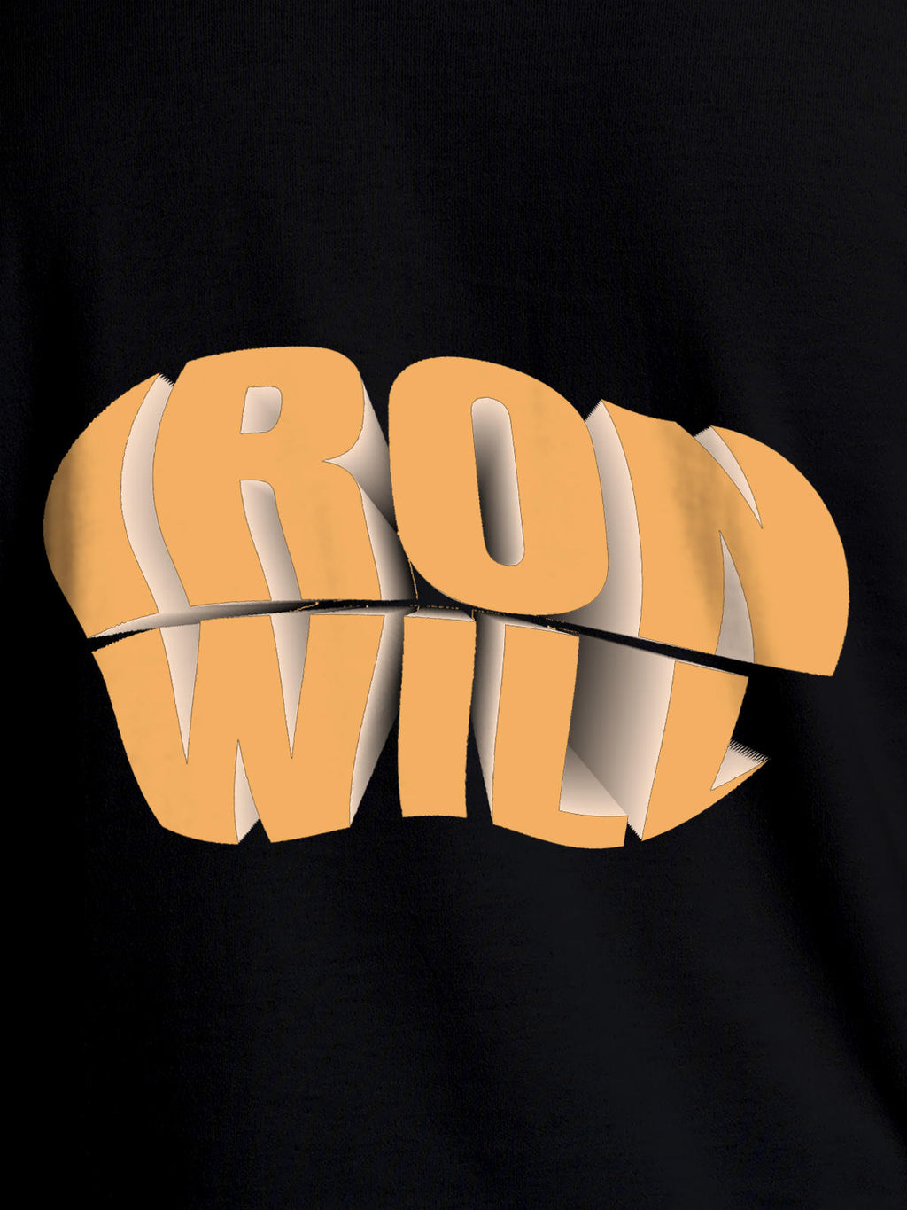 Close up of 'Iron Will' design on Women's Black Round Neck T-shirt, highlighting intricate details and vibrant print.
