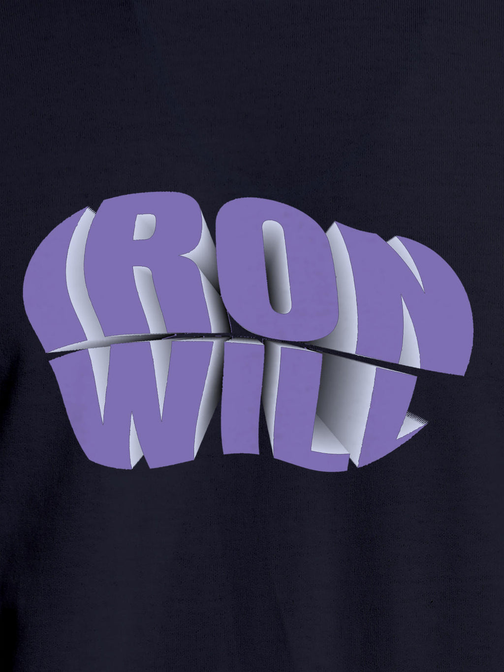 Close up of 'Iron Will' design on Men's Navy Blue Round Neck T-shirt, highlighting intricate details and vibrant print.