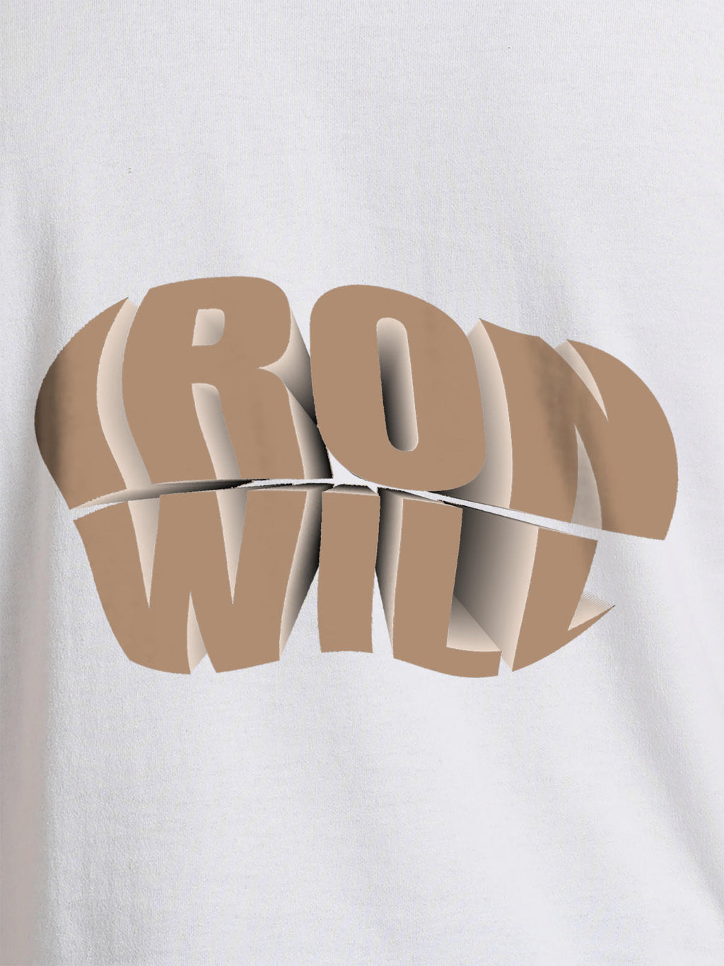 Close up of 'Iron Will' design on Women's White Round Neck T-shirt, highlighting intricate details and vibrant print.
