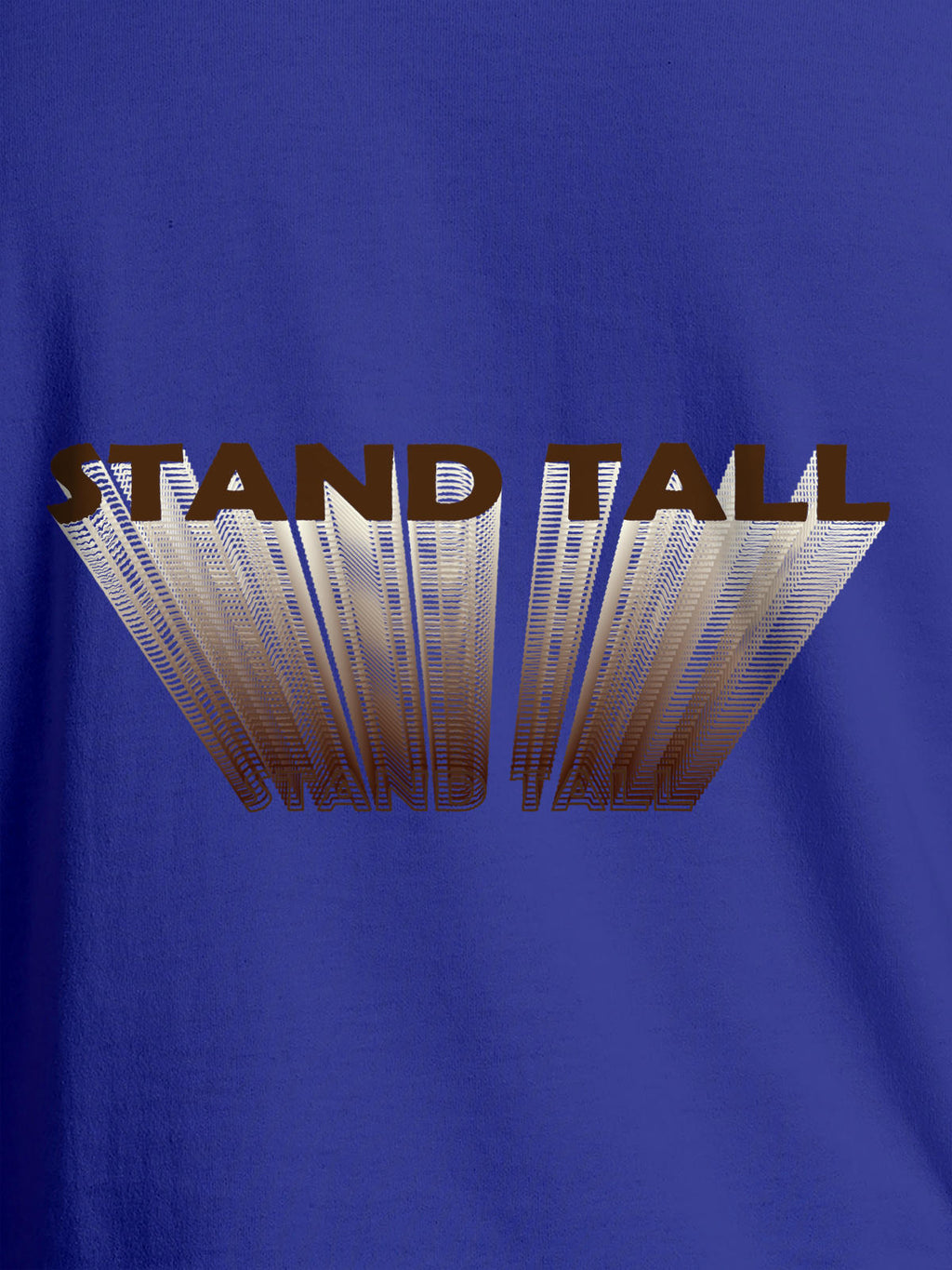 Close up of 'Stand Tall' design on Men's Blue Round Neck T-shirt, highlighting intricate details and vibrant print.