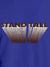 Close up of 'Stand Tall' design on Women's Blue Round Neck T-shirt, highlighting intricate details and vibrant print.