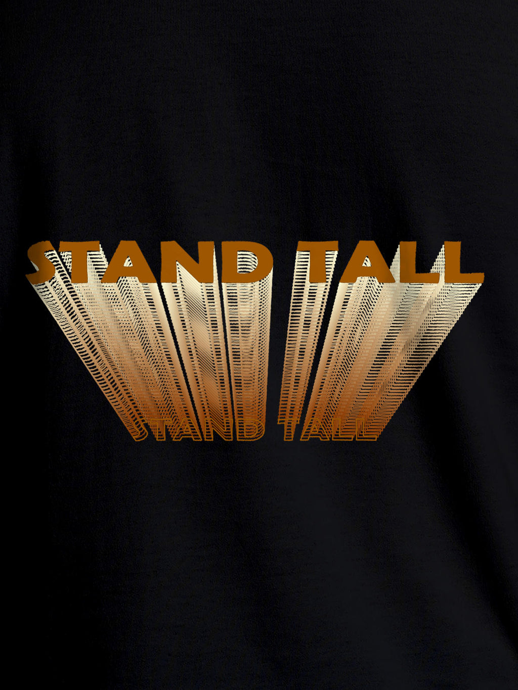 Close up of 'Stand Tall' design on Men's Black Round Neck T-shirt, highlighting intricate details and vibrant print.
