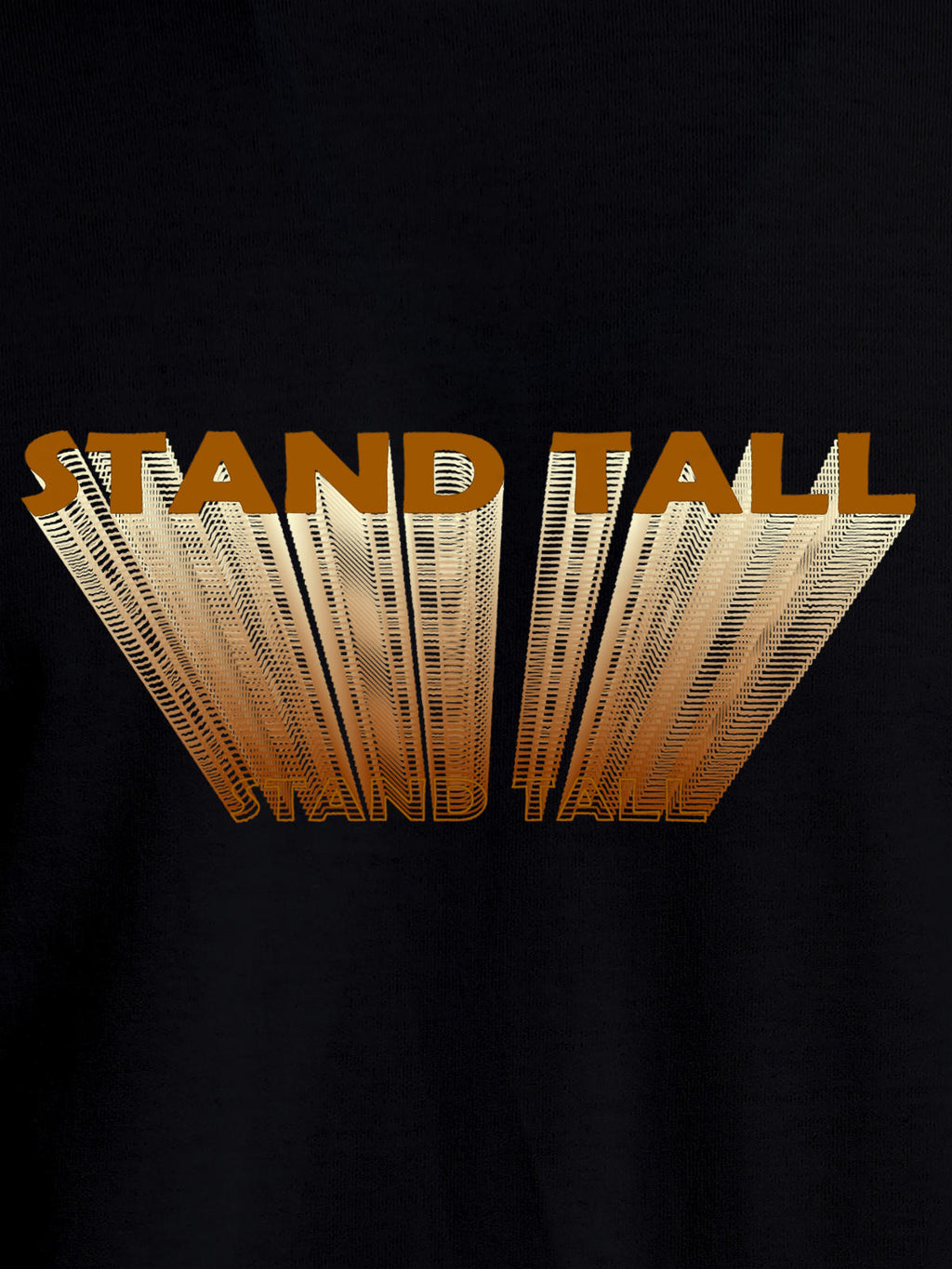 Close up of 'Stand Tall' design on Women's Black Round Neck T-shirt, highlighting intricate details and vibrant print.