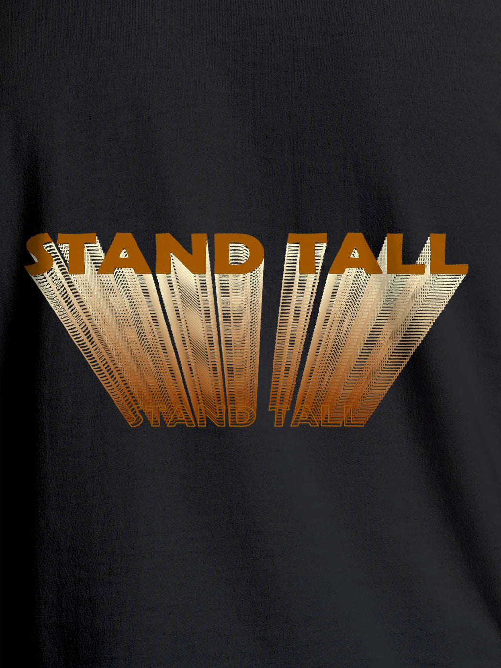 Close up of 'Stand Tall' design on Men's Dark Grey Round Neck T-shirt, highlighting intricate details and vibrant print.
