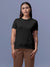 Front view of Fighterhero Women's Dark Grey Round Neck T-shirt, highlighting the modern look and clean finish