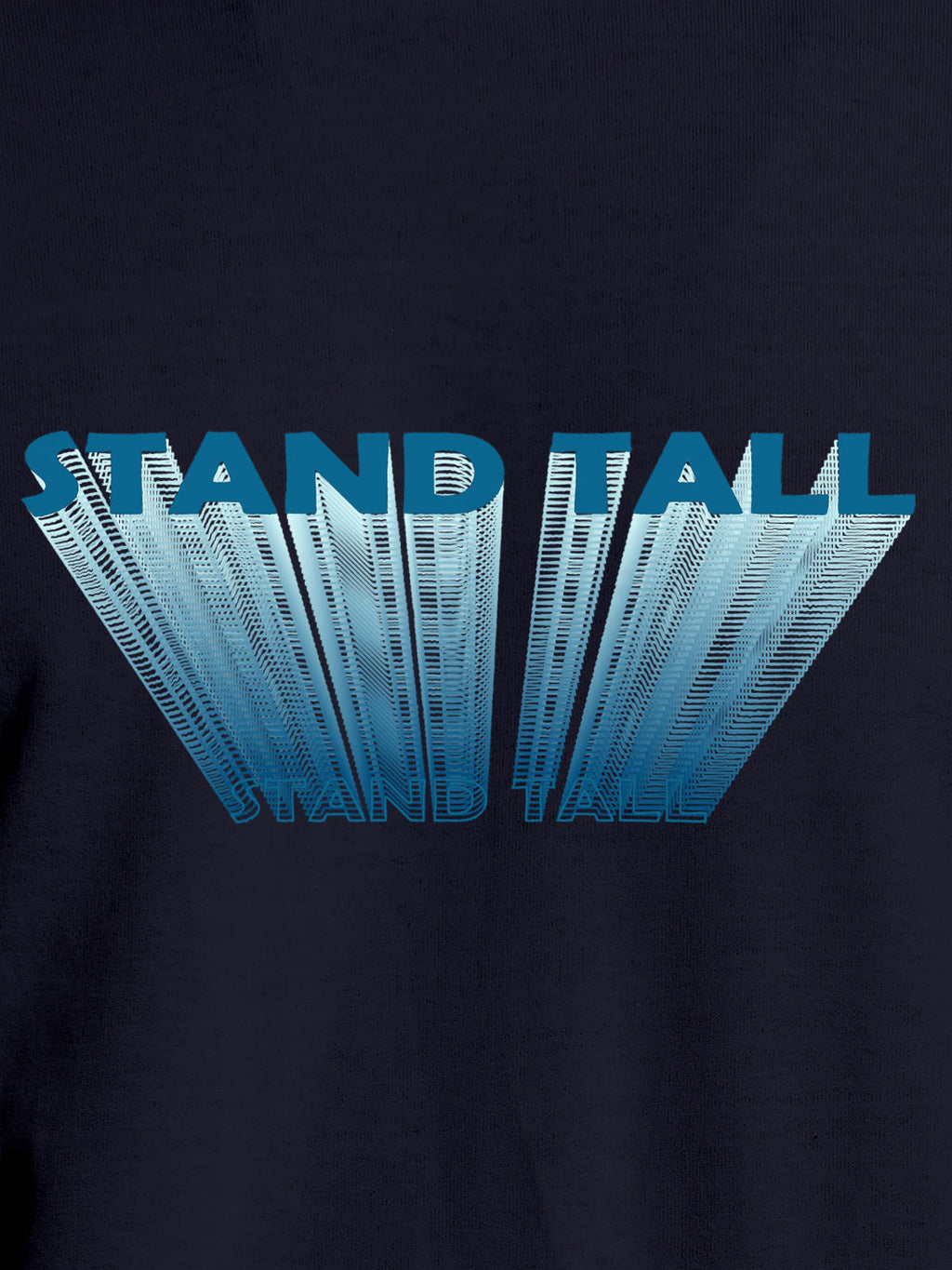 Close up of 'Stand Tall' design on Women's Navy Blue Round Neck T-shirt, highlighting intricate details and vibrant print.