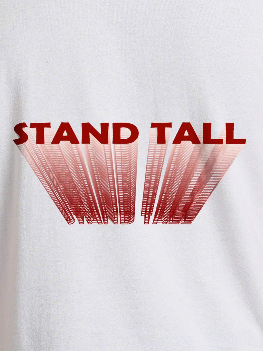 Close up of 'Stand Tall' design on Men's White Round Neck T-shirt, highlighting intricate details and vibrant print.