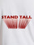 Close up of 'Stand Tall' design on Men's White Round Neck T-shirt, highlighting intricate details and vibrant print.