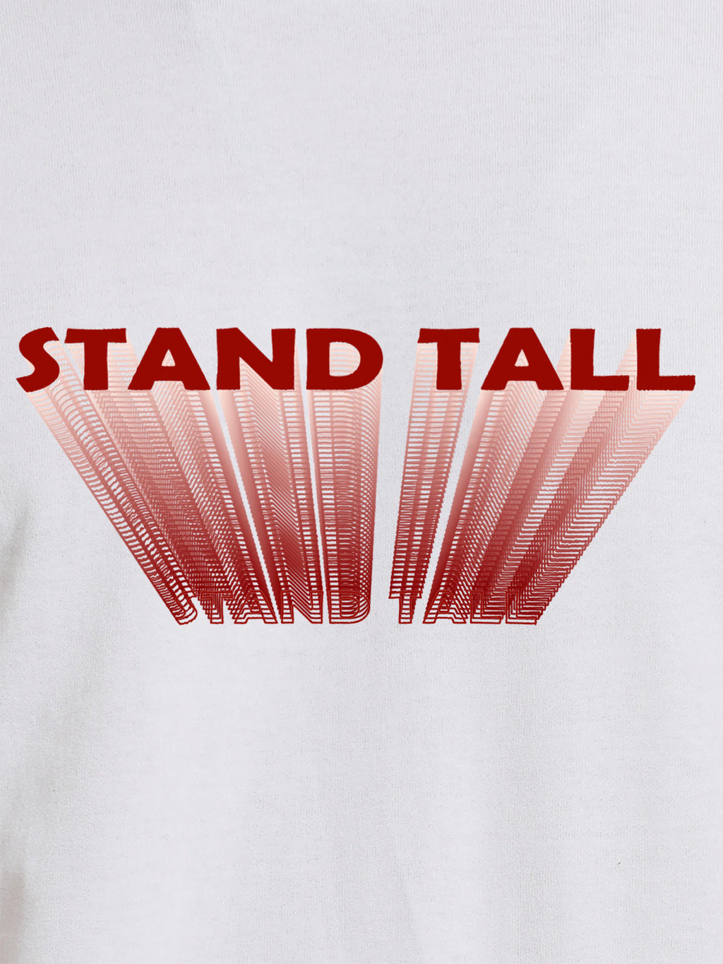 Close up of 'Stand Tall' design on Women's White Round Neck T-shirt, highlighting intricate details and vibrant print.