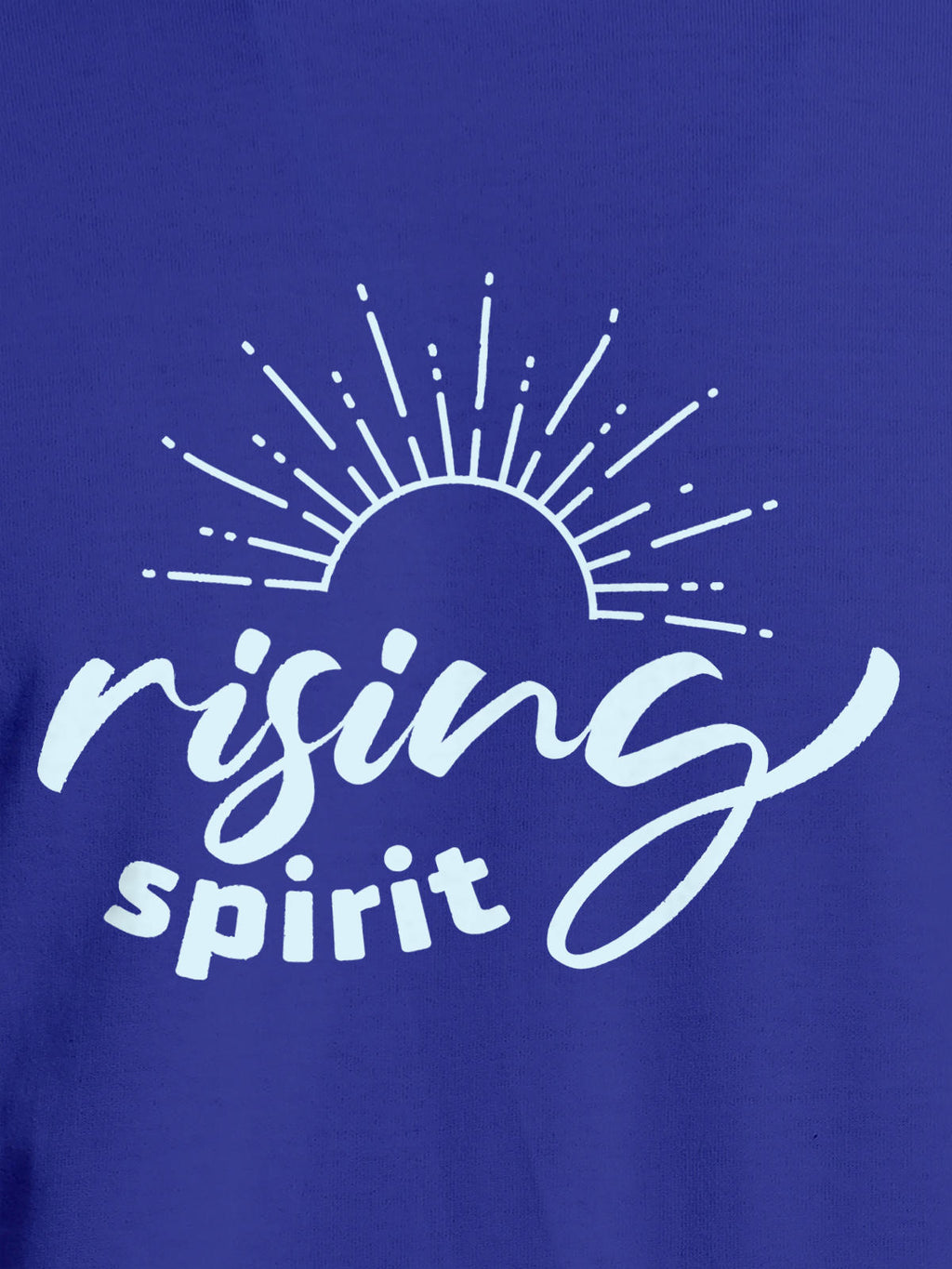 Close up of 'Rising Spirit' design on Men's Blue Round Neck T-shirt, highlighting intricate details and vibrant print.