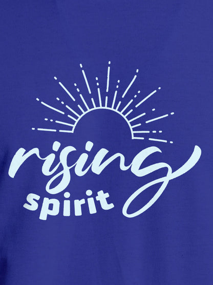Close up of 'Rising Spirit' design on Men's Blue Round Neck T-shirt, highlighting intricate details and vibrant print.