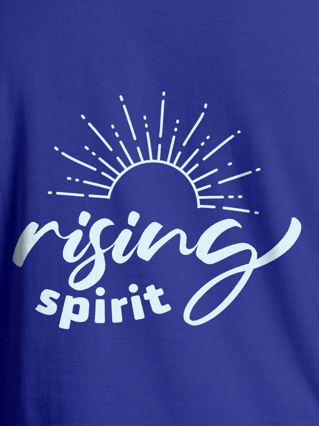 Close up of 'Rising Spirit' design on Women's Blue Round Neck T-shirt, highlighting intricate details and vibrant print.