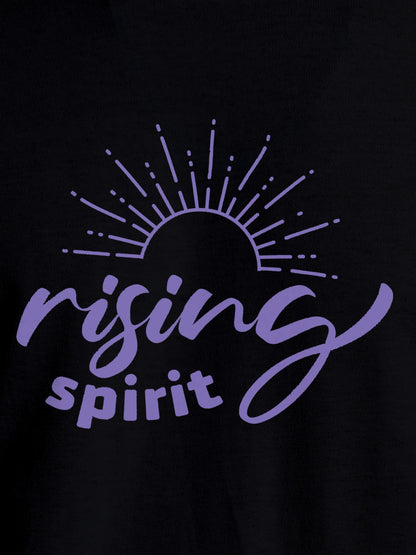 Close up of 'Rising Spirit' design on Men's Black Round Neck T-shirt, highlighting intricate details and vibrant print.